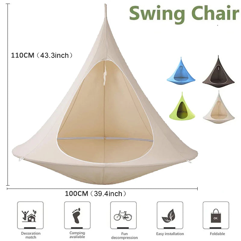 Double Cacoon Hanging Chair – Waterproof Outdoor Hammock Tent for Kids & Adults | 80KG Weight Capacity + Hanging Kit