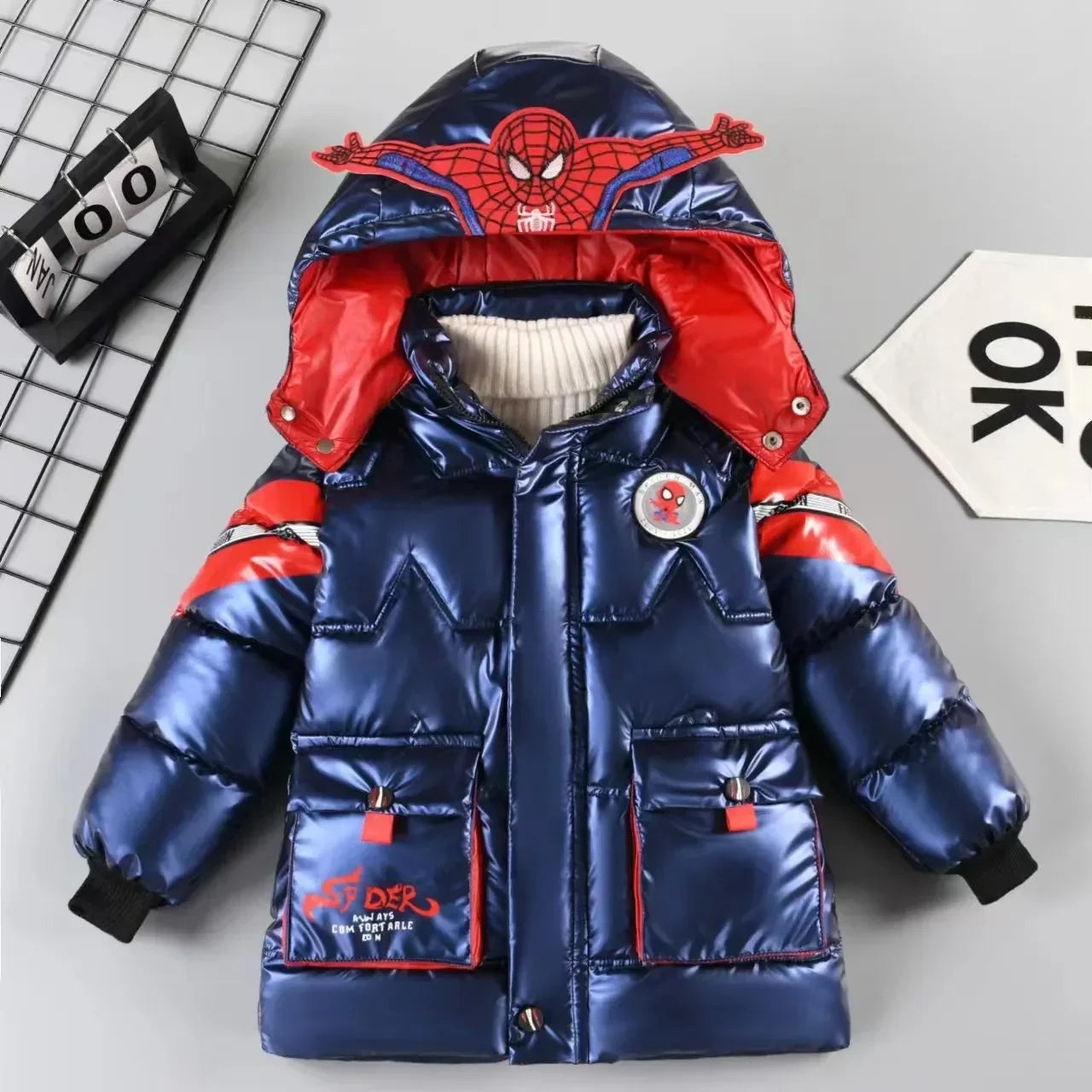 Disney Spiderman Boys Winter Down Coat – Thick Cotton-Padded Hooded Jacket 4-7Y