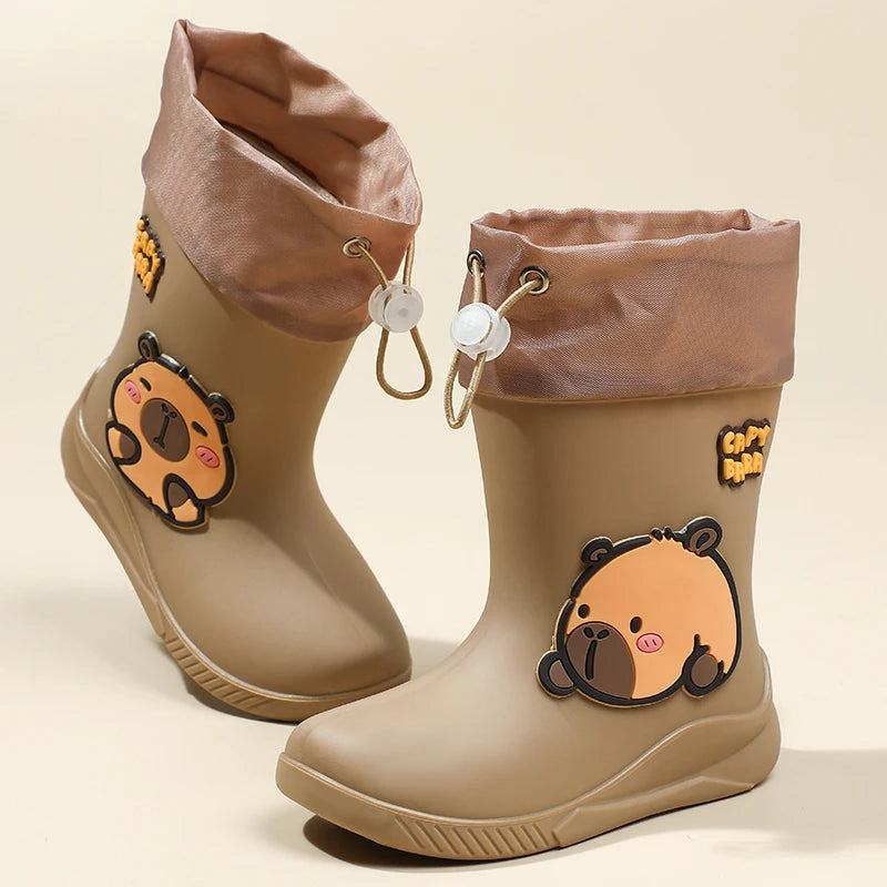 Kids Waterproof Rain Boots – Cute Animal Print PVC Shoes with Elastic Band