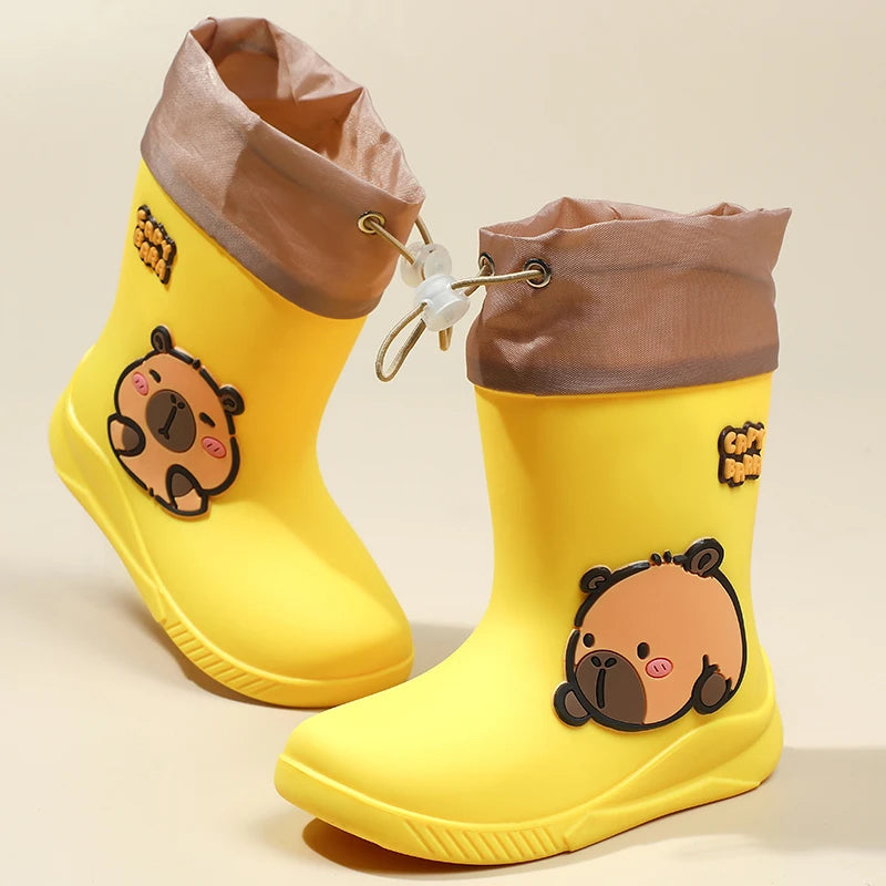 Kids Waterproof Rain Boots – Cute Animal Print PVC Shoes with Elastic Band