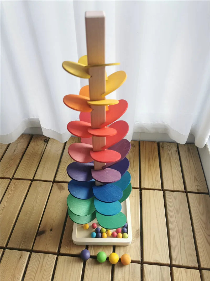 Rainbow Music Sounding Tree Wooden Marble Run – Educational Toy for Kids 4-12