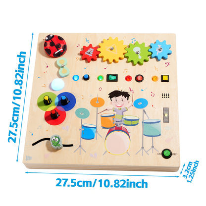 interactive sensory fidget board for toddlers, LED light-up busy board toy, fine motor skills development toy, preschool educational activity board, travel-friendly toddler toy