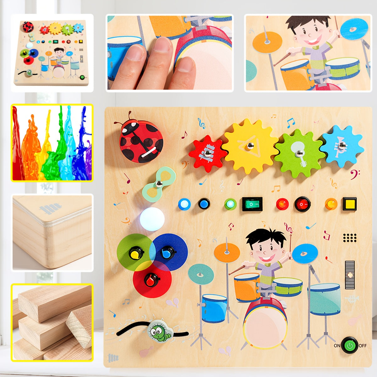 interactive sensory fidget board for toddlers, LED light-up busy board toy, fine motor skills development toy, preschool educational activity board, travel-friendly toddler toy