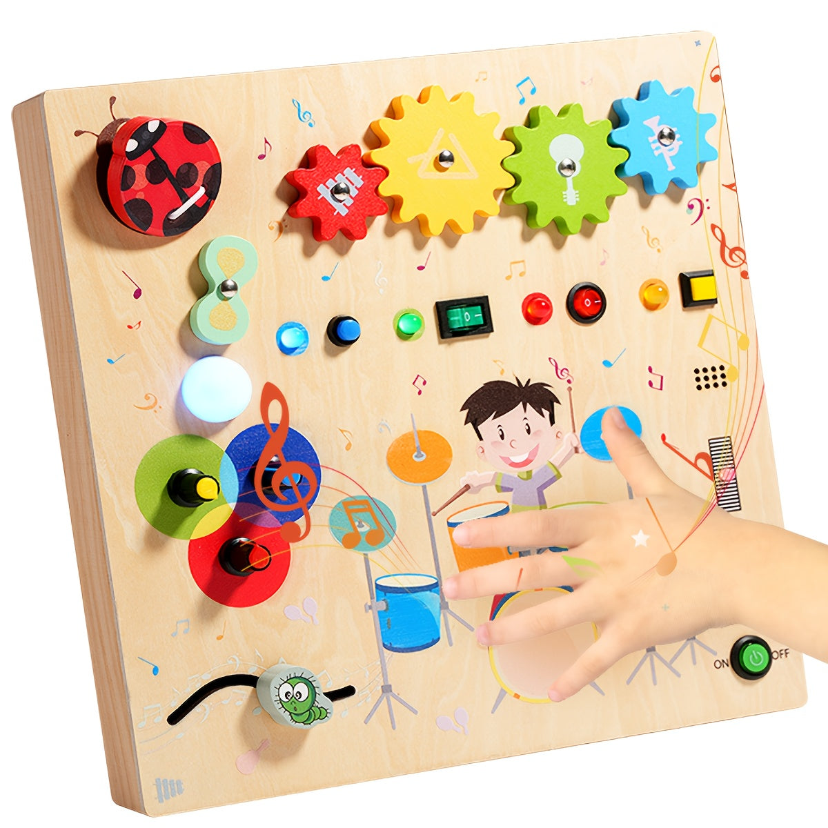 interactive sensory fidget board for toddlers, LED light-up busy board toy, fine motor skills development toy, preschool educational activity board, travel-friendly toddler toy