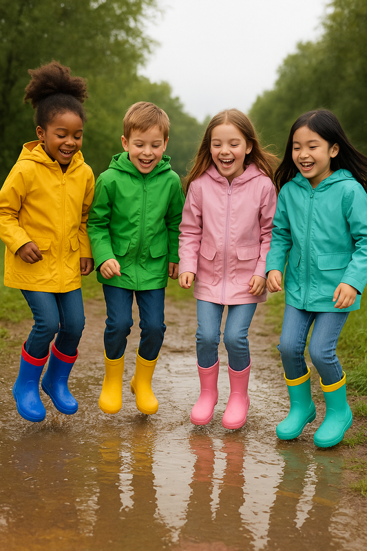 QS QISION Kids’ Waterproof Elastic Band Rain Boots – Unisex Solid Colour Wellies for 4-6 Years
