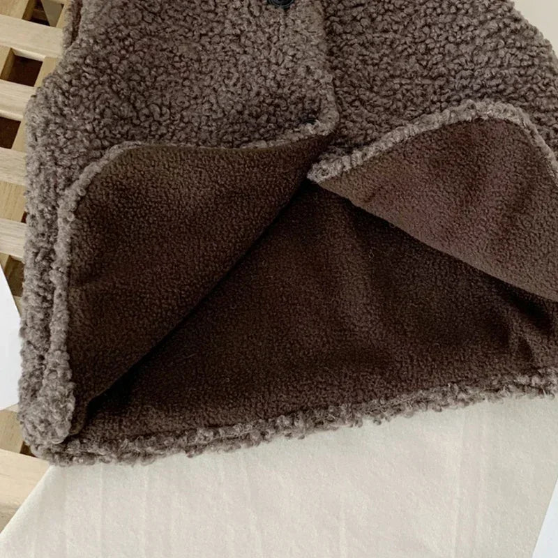 Autumn Winter Baby Lamb Wool Plush Vest – Unisex Kids Warm V-Neck Waistcoat for 1-6Y