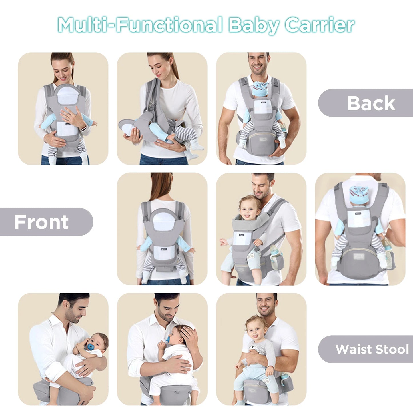 Ergonomic Baby Carrier Backpack – Cotton Front & Back Carrier for Newborns and Toddlers (Up to 20kg)