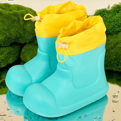 QS QISION Kids’ Waterproof Elastic Band Rain Boots – Unisex Solid Colour Wellies for 4-6 Years