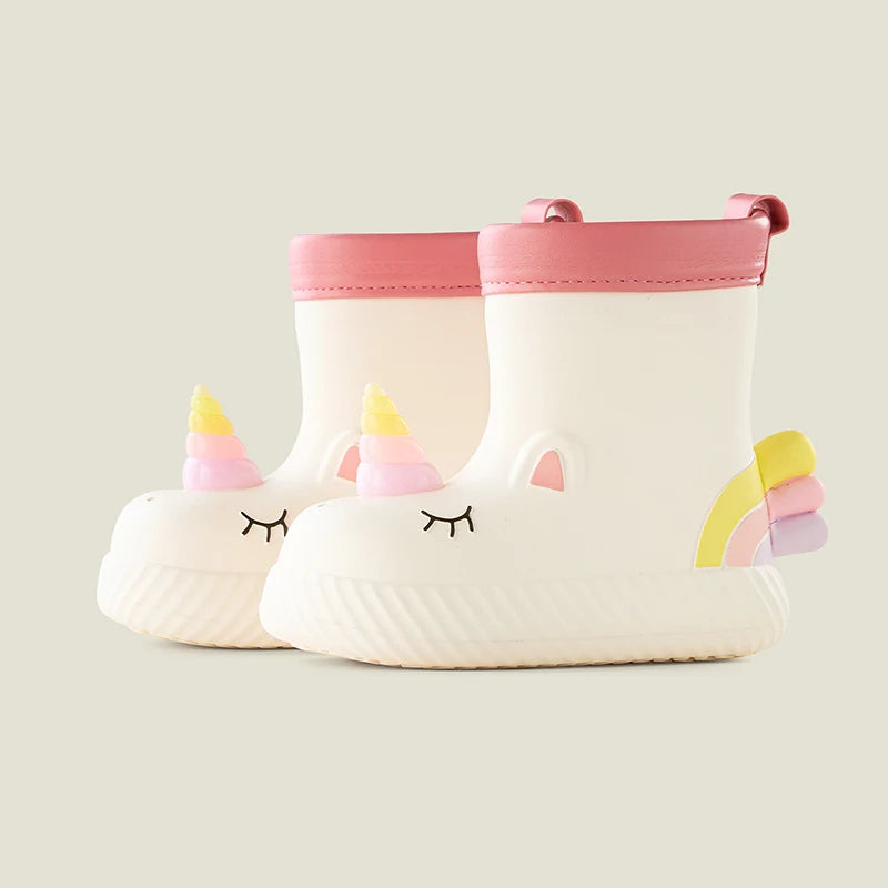 Cheerful Mario Girls’ Waterproof Slip-On Rain Boots – Fun Animal Print Wellies