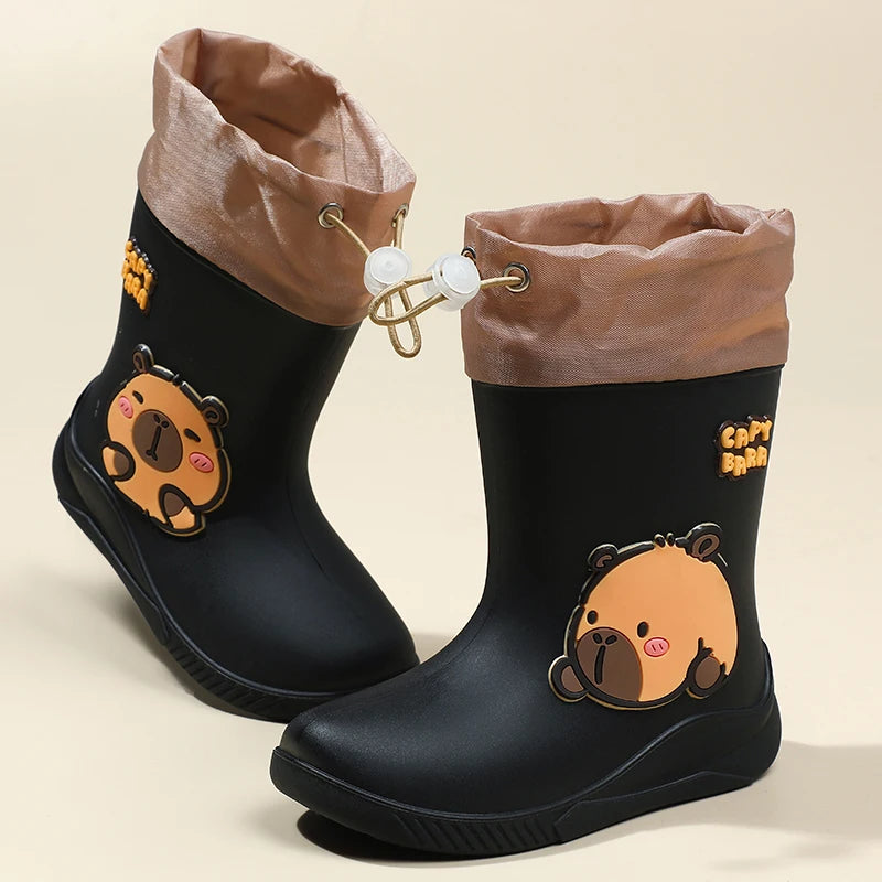 Kids Waterproof Rain Boots – Cute Animal Print PVC Shoes with Elastic Band