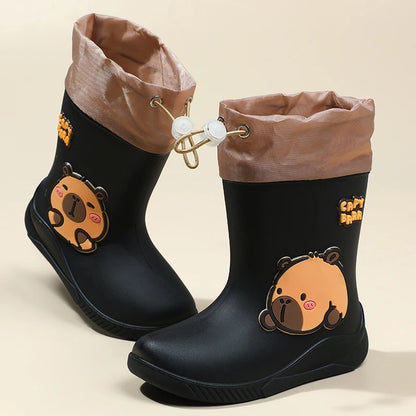 Kids Waterproof Rain Boots – Cute Animal Print PVC Shoes with Elastic Band