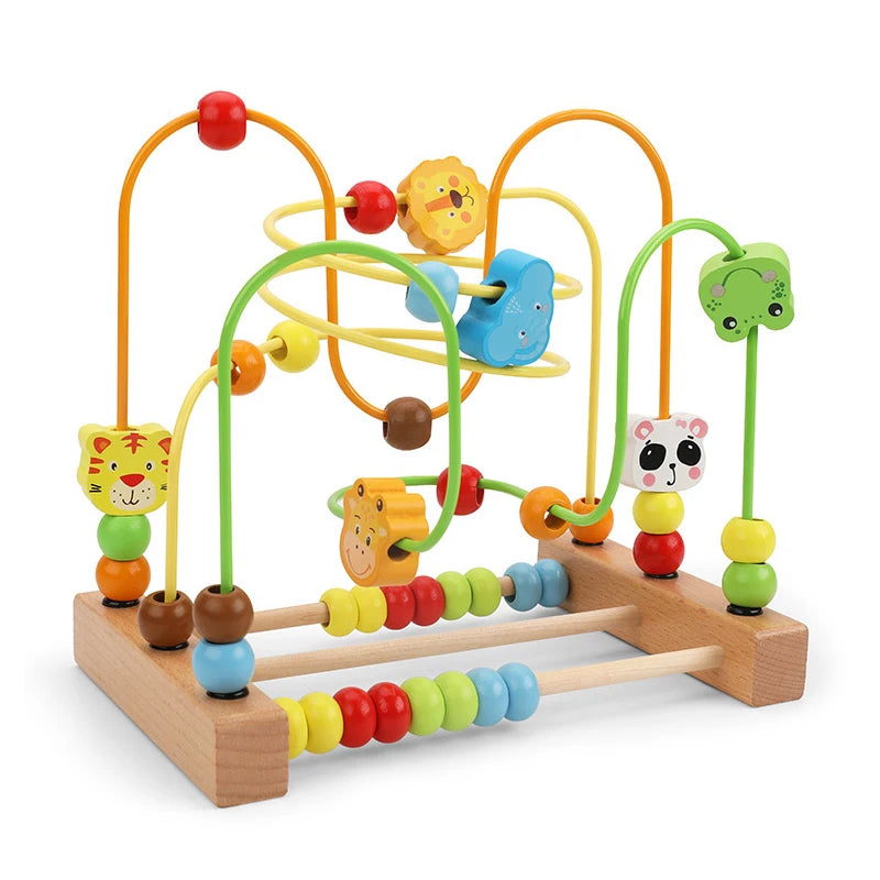 Montessori wooden bead maze, toddler educational toys 1-3 years, roller coaster bead maze toy, wooden abacus math toy, early learning toys for toddlers, fine motor skill development, color and number recognition toys, preschool Montessori toys, wooden sensory toys for kids.