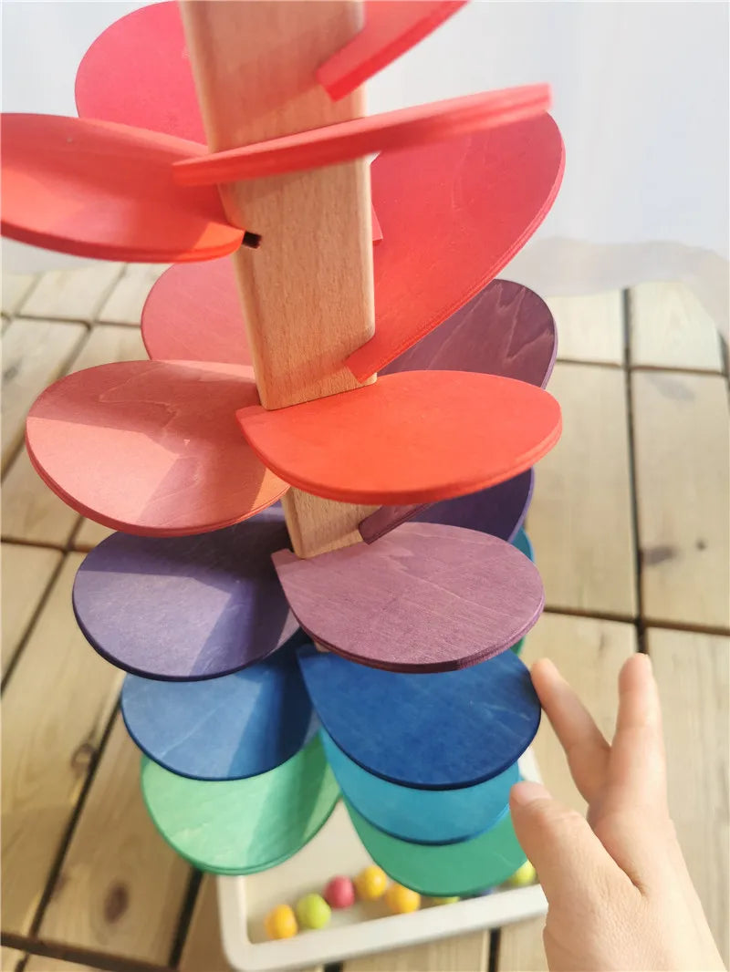Rainbow Music Sounding Tree Wooden Marble Run – Educational Toy for Kids 4-12
