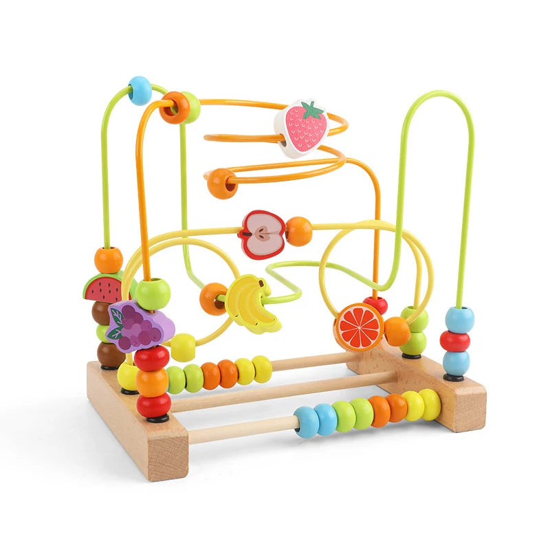 Montessori wooden bead maze, toddler educational toys 1-3 years, roller coaster bead maze toy, wooden abacus math toy, early learning toys for toddlers, fine motor skill development, color and number recognition toys, preschool Montessori toys, wooden sensory toys for kids.