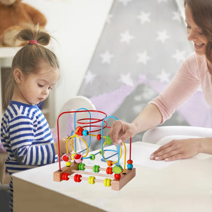 Montessori wooden bead maze, toddler educational toys 1-3 years, roller coaster bead maze toy, wooden abacus math toy, early learning toys for toddlers, fine motor skill development, color and number recognition toys, preschool Montessori toys, wooden sensory toys for kids