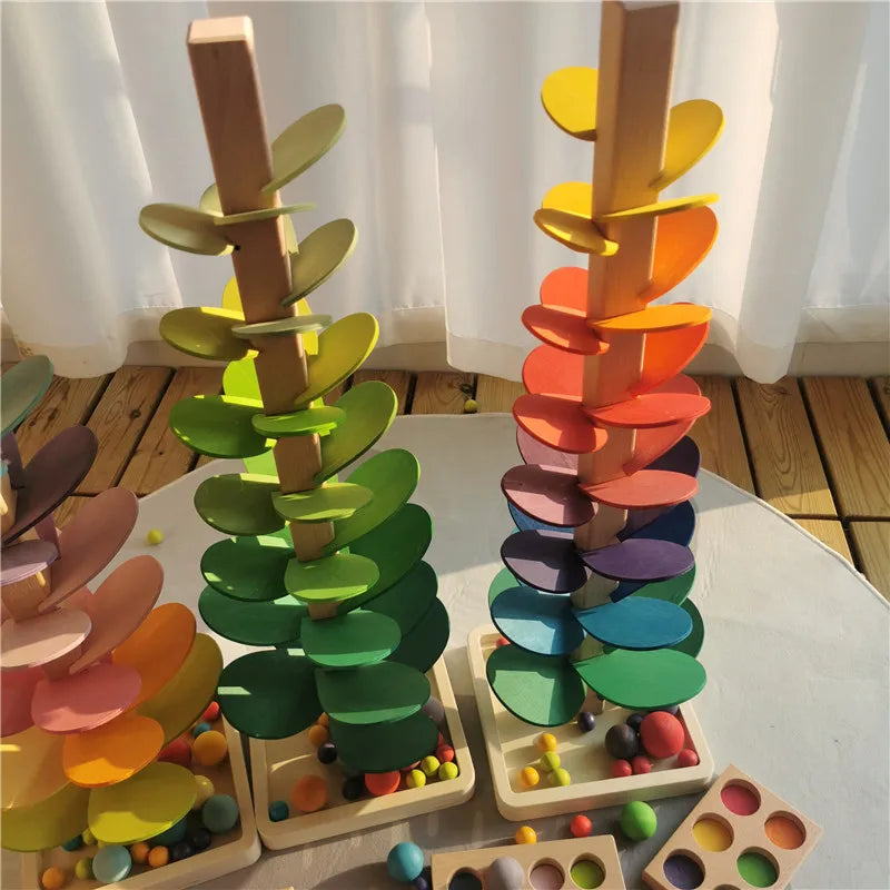 Rainbow Music Sounding Tree Wooden Marble Run – Educational Toy for Kids 4-12
