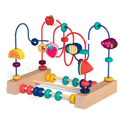 Montessori wooden bead maze, toddler educational toys 1-3 years, roller coaster bead maze toy, wooden abacus math toy, early learning toys for toddlers, fine motor skill development, color and number recognition toys, preschool Montessori toys, wooden sensory toys for kids.