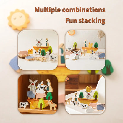 Baby Wooden Stacking Toys – Montessori Farm Balance Blocks Educational Puzzle for Kids