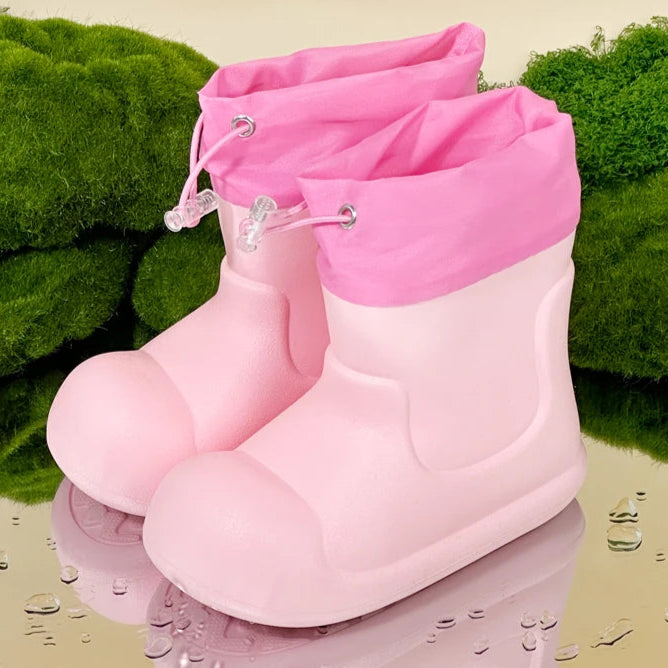 QS QISION Kids’ Waterproof Elastic Band Rain Boots – Unisex Solid Colour Wellies for 4-6 Years