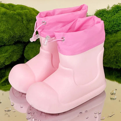 QS QISION Kids’ Waterproof Elastic Band Rain Boots – Unisex Solid Colour Wellies for 4-6 Years