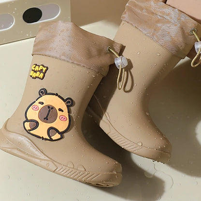 Kids Waterproof Rain Boots – Cute Animal Print PVC Shoes with Elastic Band