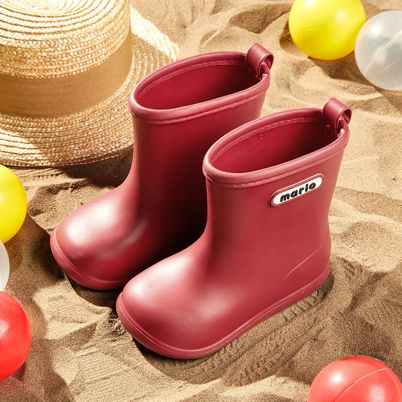 kids rain boots, waterproof rain shoes, cheerful mario boots, unisex rain boots kids, lightweight EVA rain boots, outdoor waterproof shoes children, boys girls rain boots, slip-on rain shoes kids, puddle boots for children, ankle rain boots kids, waterproof footwear boys girls, EVA waterproof boots, summer rain boots kids, casual waterproof shoes