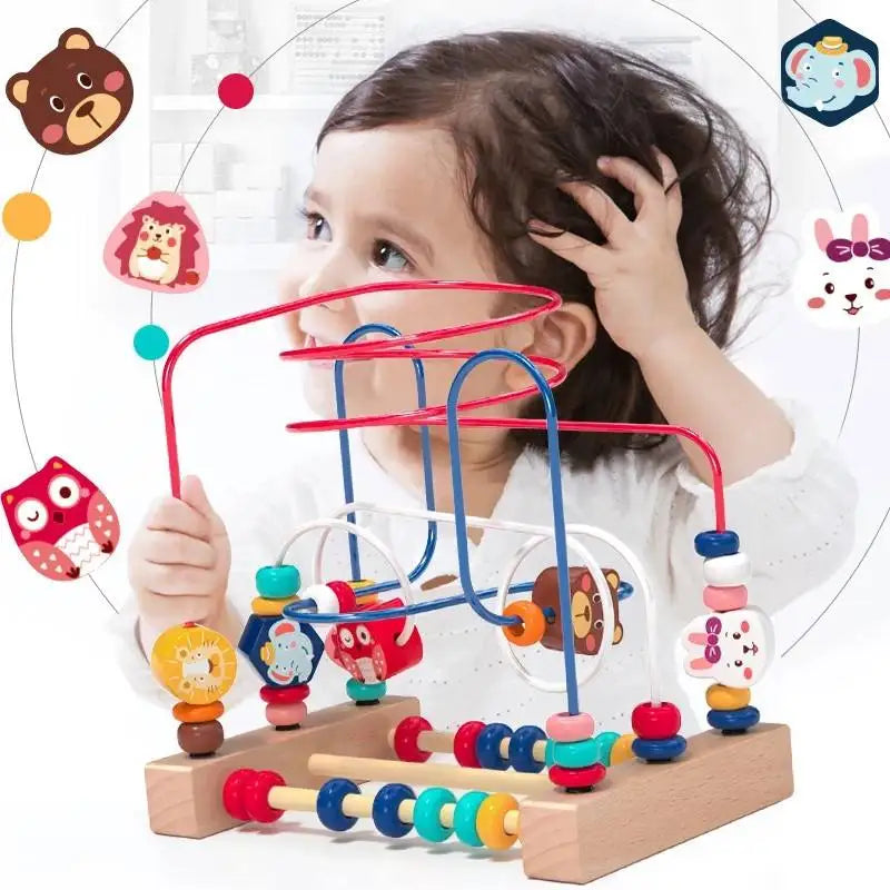 Montessori wooden bead maze, toddler educational toys 1-3 years, roller coaster bead maze toy, wooden abacus math toy, early learning toys for toddlers, fine motor skill development, color and number recognition toys, preschool Montessori toys, wooden sensory toys for kids
