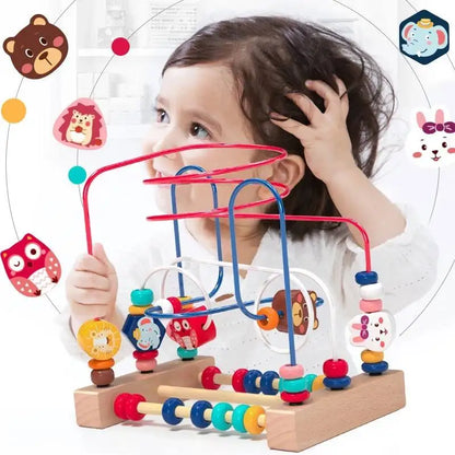 Montessori wooden bead maze, toddler educational toys 1-3 years, roller coaster bead maze toy, wooden abacus math toy, early learning toys for toddlers, fine motor skill development, color and number recognition toys, preschool Montessori toys, wooden sensory toys for kids