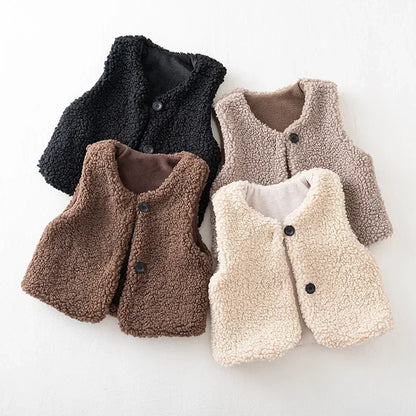 kids plush vest, lamb wool vest kids, autumn winter vest children, unisex kids waistcoat, baby V-neck vest, warm vest for kids, faux fur kids vest, thickened vest children, casual kids vest, toddler winter vest, girls winter vest, boys winter vest, kids fashion vest, solid color kids vest, daily wear kids vest, kids party vest, photo shoot kids vest, 1-6Y kids vest, cozy kids vest, warm kids outerwear, autumn vest children, winter vest baby, unisex toddler vest, V-neck kids vest, plush waistcoat kids
