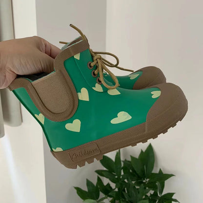 Kids Anti-Slip Rain Boots – Waterproof Lace-Up EVA Rubber Shoes (Sizes 23–32)