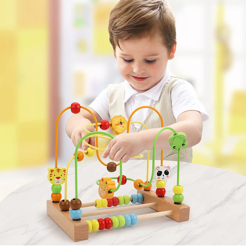 Montessori wooden bead maze, toddler educational toys 1-3 years, roller coaster bead maze toy, wooden abacus math toy, early learning toys for toddlers, fine motor skill development, color and number recognition toys, preschool Montessori toys, wooden sensory toys for kids