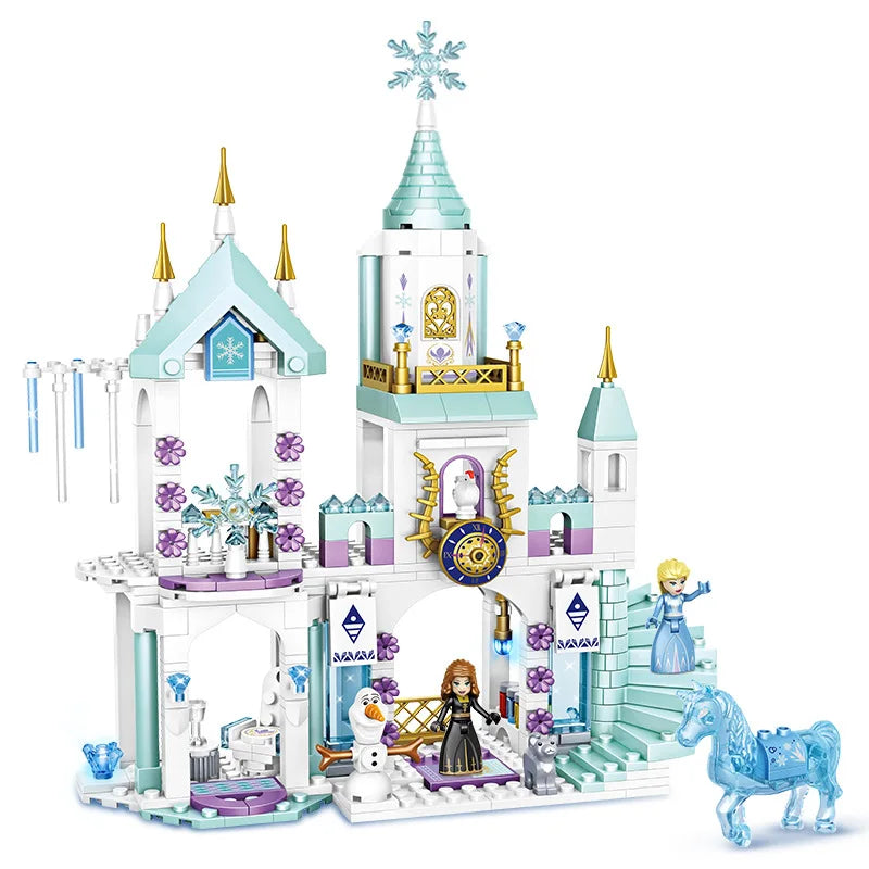 Frozen princess castle building blocks, Elsa ice castle toy, Disney Frozen castle set, DIY princess magic castle, kids building blocks set, Christmas gift for Frozen fans, birthday present for girls, educational construction toy, compatible Elsa castle building bricks