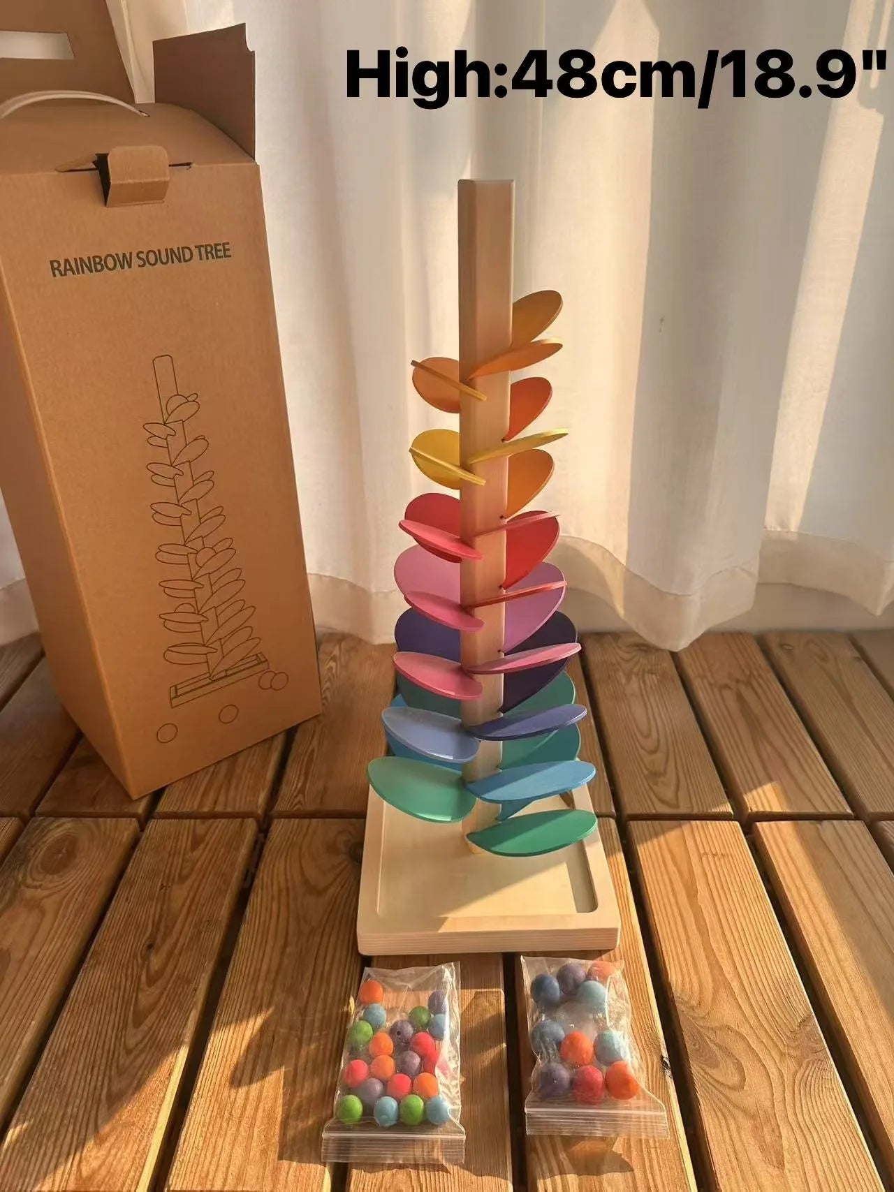 Rainbow Music Sounding Tree Wooden Marble Run – Educational Toy for Kids 4-12