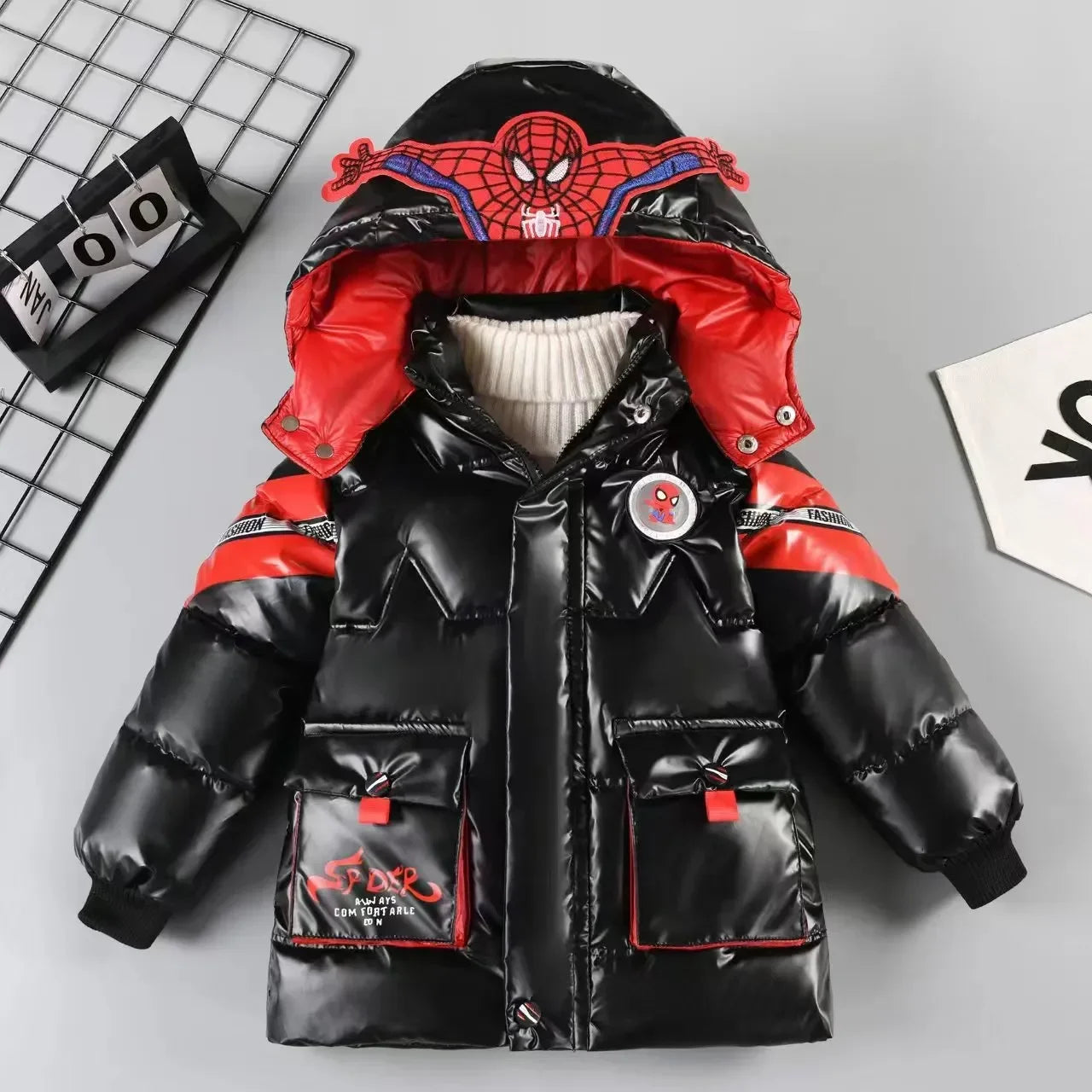Disney Spiderman Boys Winter Down Coat – Thick Cotton-Padded Hooded Jacket 4-7Y