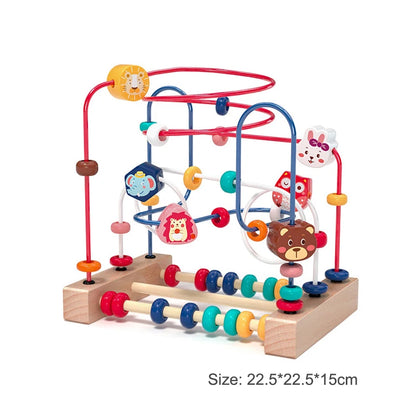 Montessori wooden bead maze, toddler educational toys 1-3 years, roller coaster bead maze toy, wooden abacus math toy, early learning toys for toddlers, fine motor skill development, color and number recognition toys, preschool Montessori toys, wooden sensory toys for kids.
