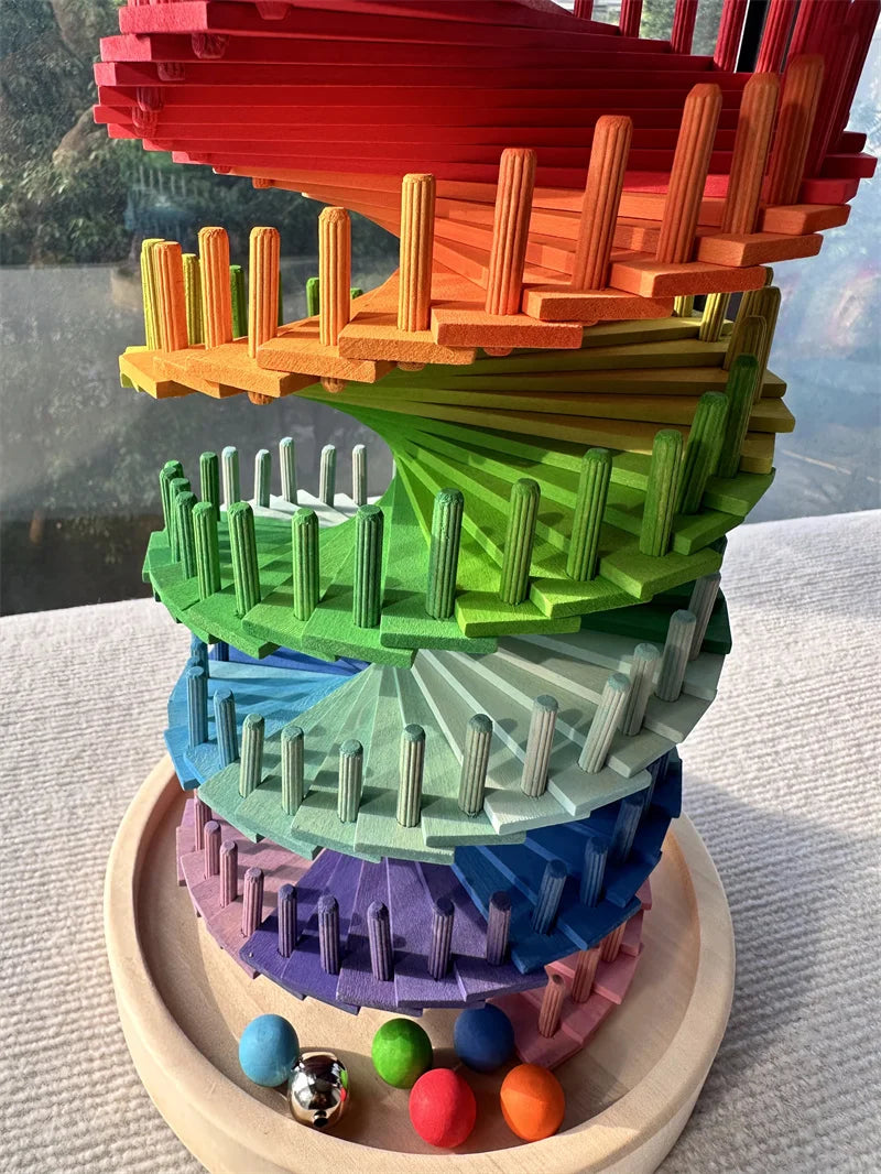 Rainbow Music Sounding Tree Wooden Marble Run – Educational Toy for Kids 4-12