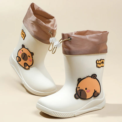 Kids Waterproof Rain Boots – Cute Animal Print PVC Shoes with Elastic Band