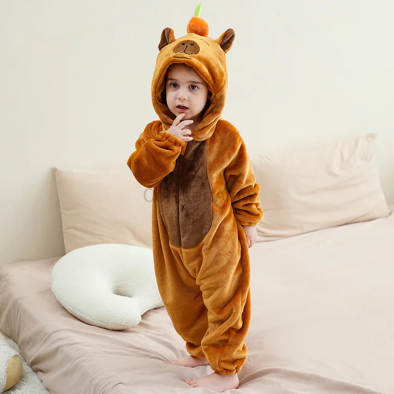 Kids Capybara Onesie Pajamas – Flannel Animal Costume for Boys & Girls