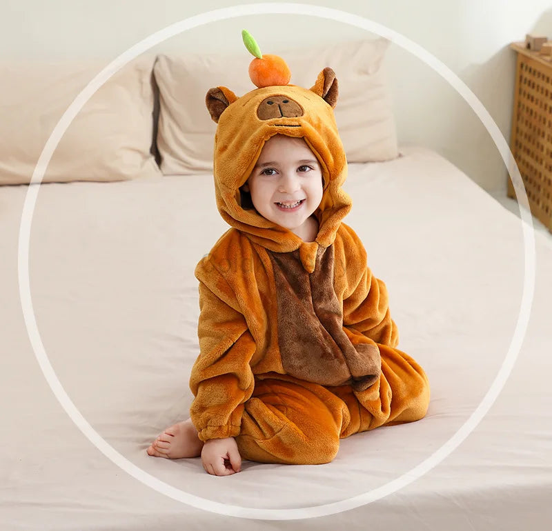 Kids Capybara Onesie Pajamas – Flannel Animal Costume for Boys & Girls