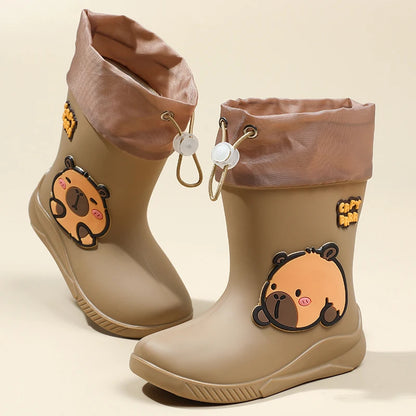 Kids Waterproof Rain Boots – Cute Animal Print PVC Shoes with Elastic Band
