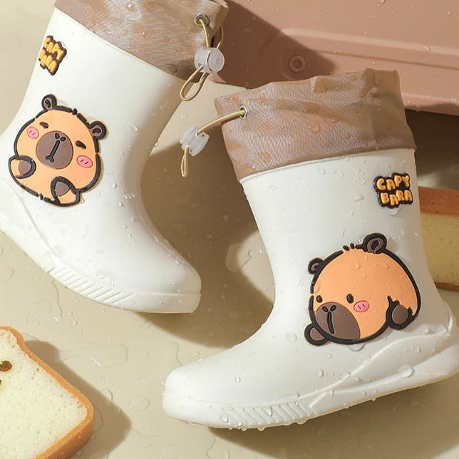 Kids Waterproof Rain Boots – Cute Animal Print PVC Shoes with Elastic Band