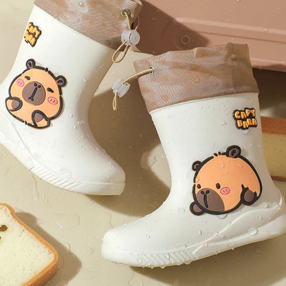 Kids Waterproof Rain Boots – Cute Animal Print PVC Shoes with Elastic Band