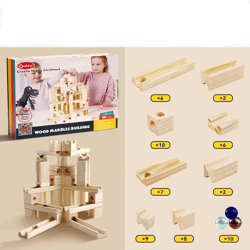 Rainbow Music Sounding Tree Wooden Marble Run – Educational Toy for Kids 4-12