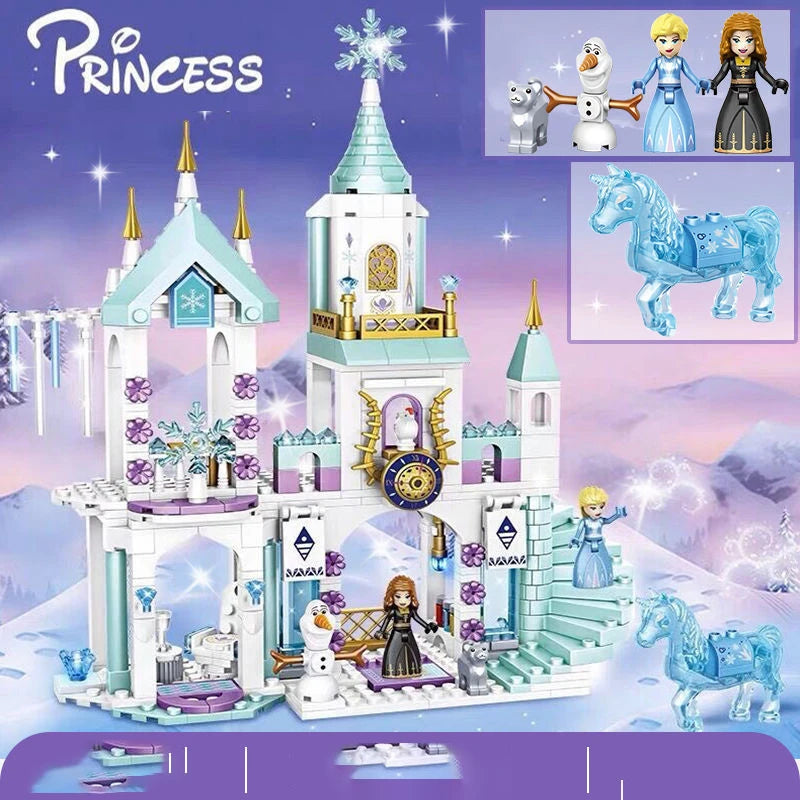 Frozen princess castle building blocks, Elsa ice castle toy, Disney Frozen castle set, DIY princess magic castle, kids building blocks set, Christmas gift for Frozen fans, birthday present for girls, educational construction toy, compatible Elsa castle building bricks