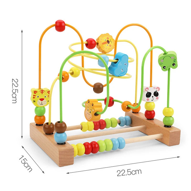 Montessori wooden bead maze, toddler educational toys 1-3 years, roller coaster bead maze toy, wooden abacus math toy, early learning toys for toddlers, fine motor skill development, color and number recognition toys, preschool Montessori toys, wooden sensory toys for kids