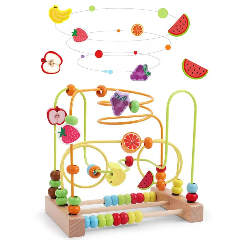 Montessori wooden bead maze, toddler educational toys 1-3 years, roller coaster bead maze toy, wooden abacus math toy, early learning toys for toddlers, fine motor skill development, color and number recognition toys, preschool Montessori toys, wooden sensory toys for kids