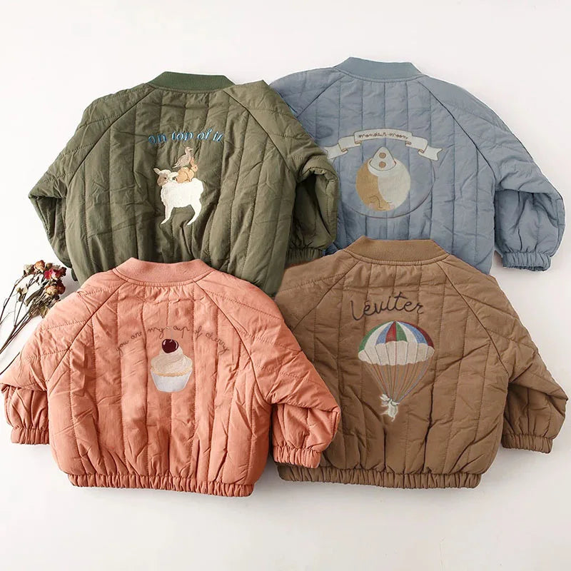 Keep your little ones cozy and stylish during the cooler months with this Toddler Baby Cotton Fleece Jacket. Designed for children aged 1-7 years, this unisex outerwear combines warmth, comfort, and playful style, perfect for spring and autumn.