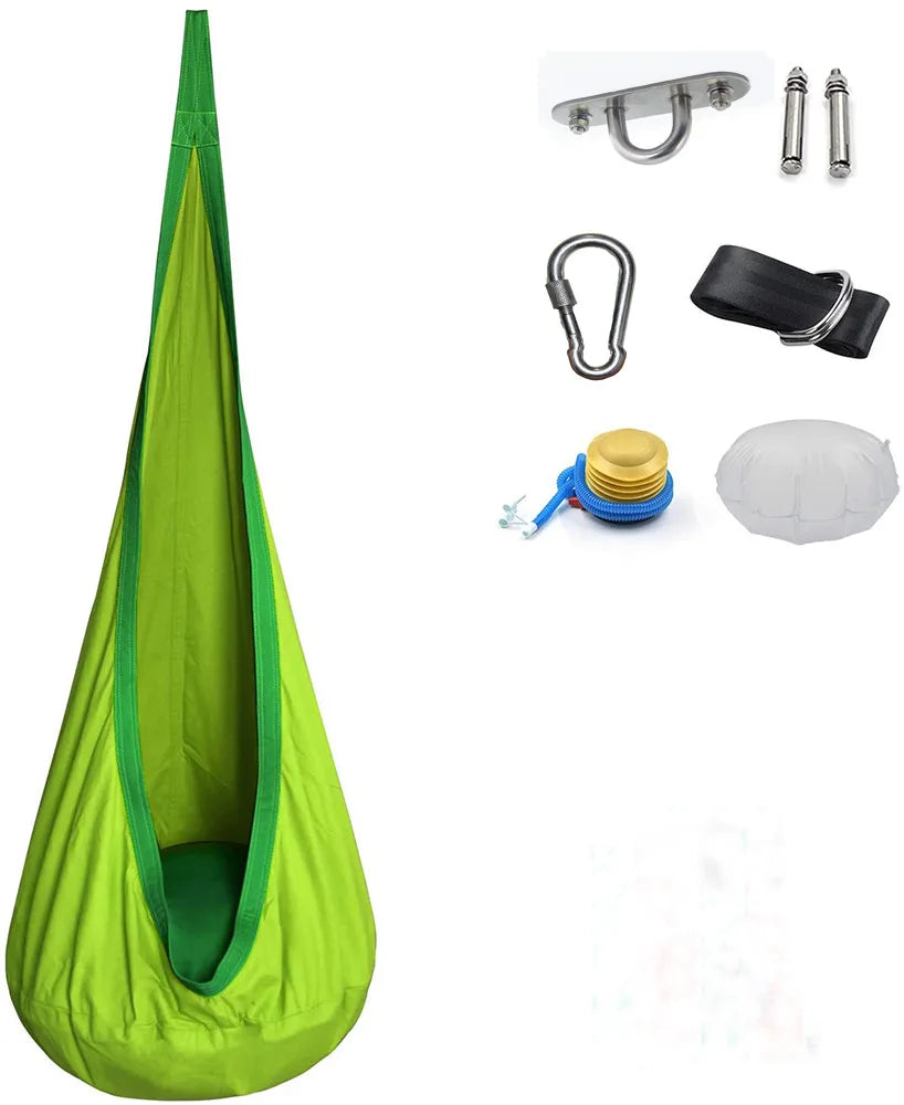 Kids Hanging Pod Swing Chair – Indoor & Outdoor Hammock Seat with Inflatable Cushion (Ages 3+)