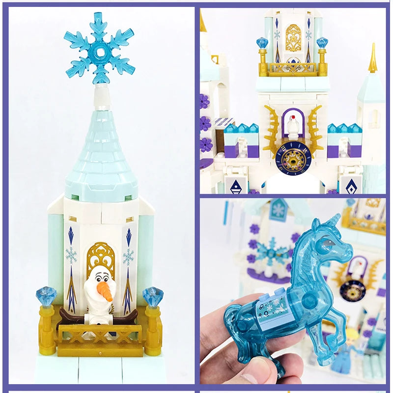 Frozen princess castle building blocks, Elsa ice castle toy, Disney Frozen castle set, DIY princess magic castle, kids building blocks set, Christmas gift for Frozen fans, birthday present for girls, educational construction toy, compatible Elsa castle building bricks