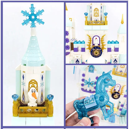 Frozen princess castle building blocks, Elsa ice castle toy, Disney Frozen castle set, DIY princess magic castle, kids building blocks set, Christmas gift for Frozen fans, birthday present for girls, educational construction toy, compatible Elsa castle building bricks